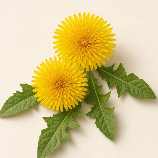 Dandelion flowers and leaves