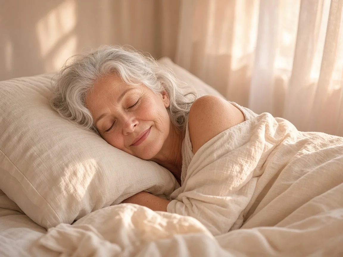 Older woman sleeping peacefully in morning light